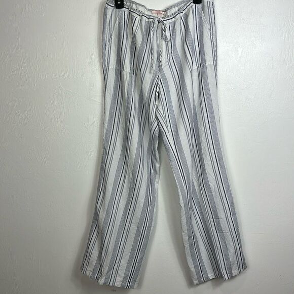 Victoria’s Secret Flax Cotton Blend Striped Straight Leg Pants Size 14 - Picture 1 of 8